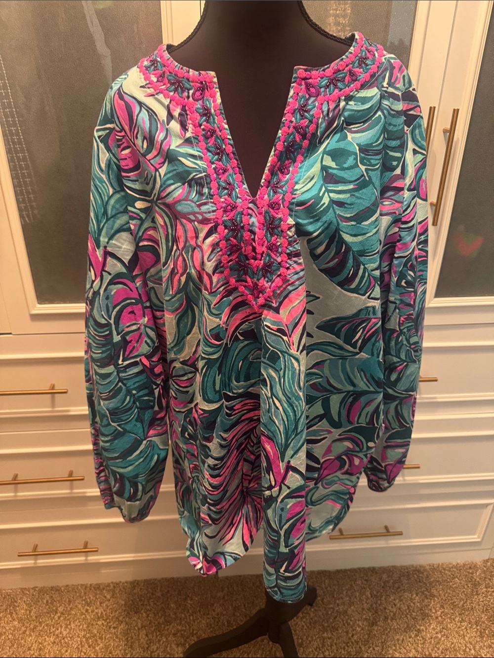 Lilly Pulitzer Turquoise, Teal & Hot Pink Tropical Print Tunic